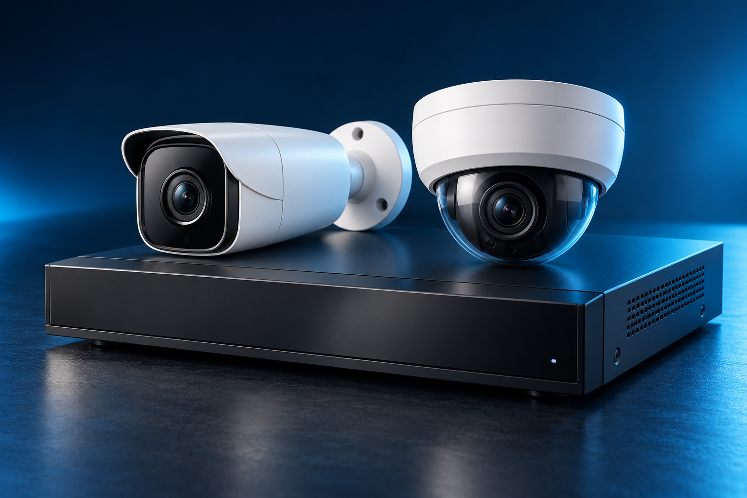 Bullet and dome CCTV cameras with a recorder